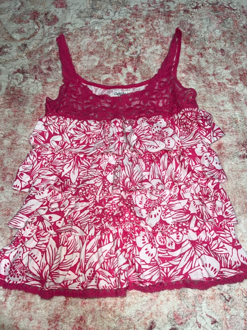Aeropostale Pink Floral Lace-Tiered Camisole